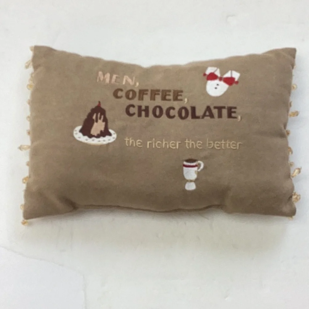 Men, Coffee, & Chocolate The Richer The Better Embroidered Beaded Accent Pillow‎